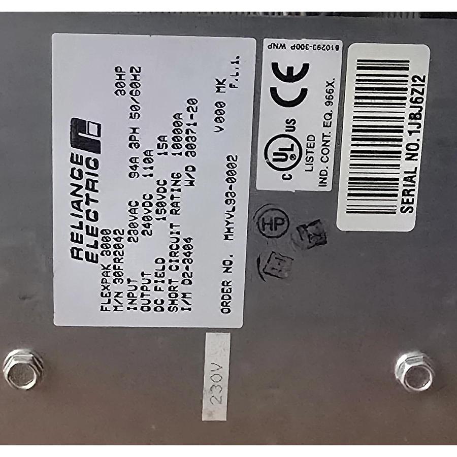 Used RELIANCE ELECTRIC 30FR2042 FlexPak 3000 REGEN DC DRIVE 30HP 230VAC/94A USPI