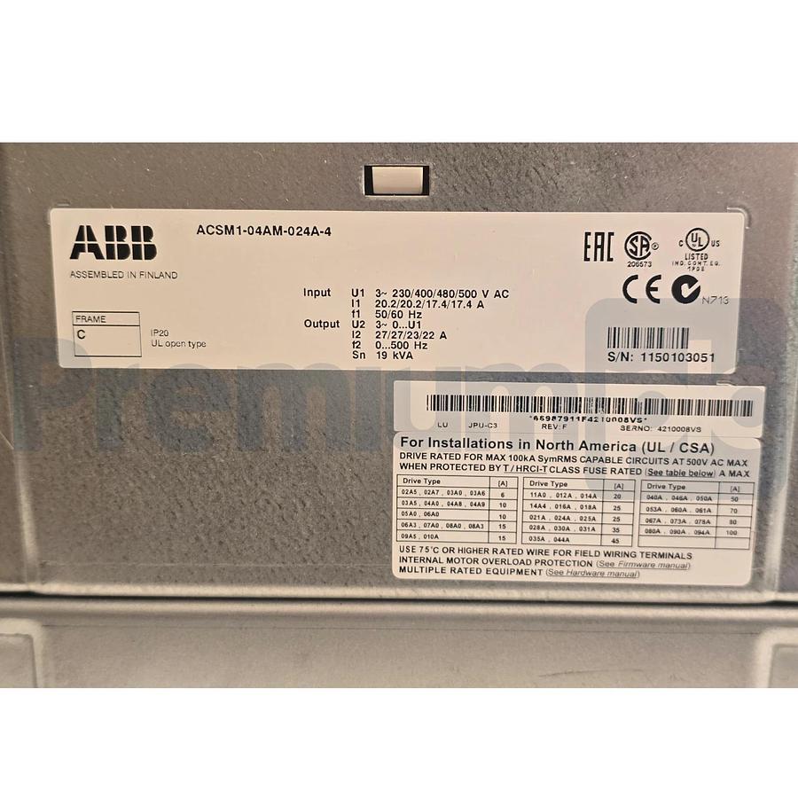 ABB ACSM1-04AM-024A-4 | 3AUA0000014471 Motion Control Drive 15HP 24A 480V NSMP