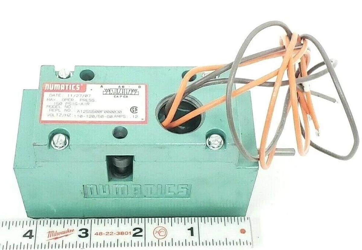 Used NUMATICS A12SS500F000030 SOLENOID VALVE BODY 150 PSIG-AIR 110-120V