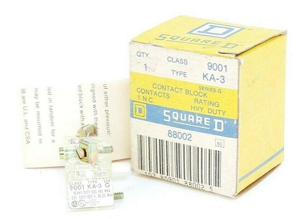 NIB SQUARE D 9001-KA-3 CONTACT BLOCK 9001KA3 SER. G
