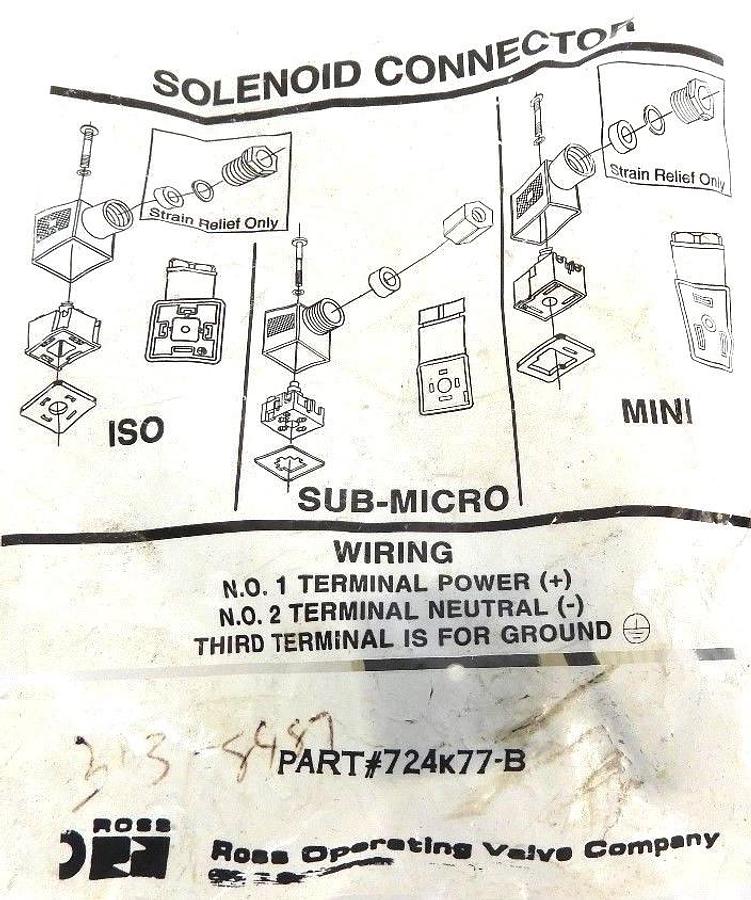 Used NIB ROSS 724K77-B SOLENOID CONNECTOR 48/120VDC 100/240VAC