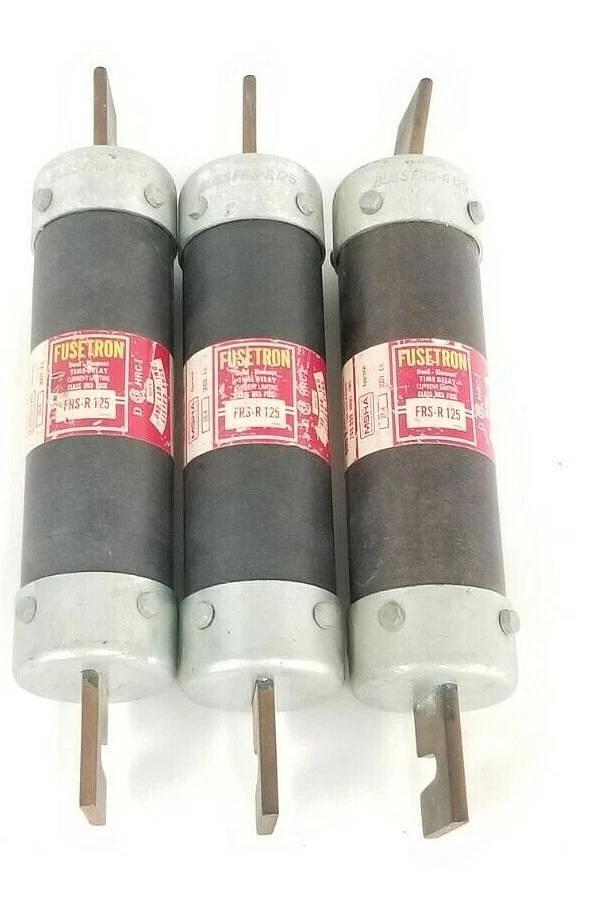 Used LOT OF 3 BUSSMANN FRS-R-125 FUSETRON DUAL-ELEMENT FUSES 600V, 125A, FRSR125