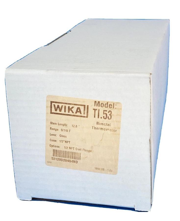 Used NIB WIKA TI.53 BIMETAL THERMOMETER STEM LENGTH: 12.0'' RANGE: 0/140F