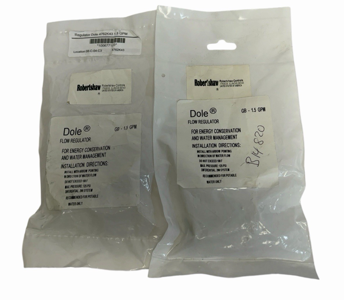 LOT OF 2 NEW DOLE GB - 1.5 GPM FLOW REGULATORS