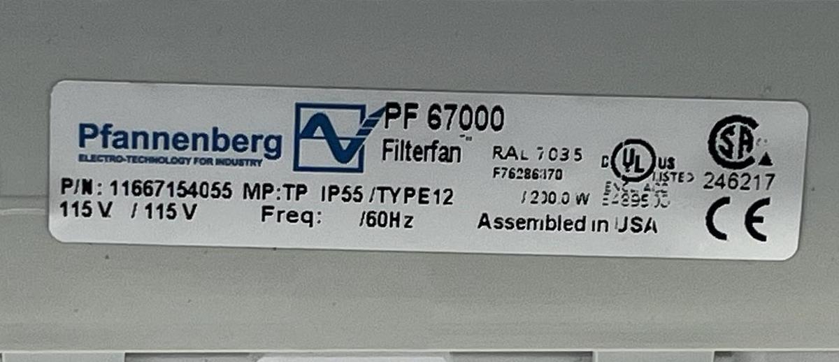 Used Hammond PF67000T12LG Filter Fan | 560 CFM 115V NEMA 12 | PF GEN4 Gray