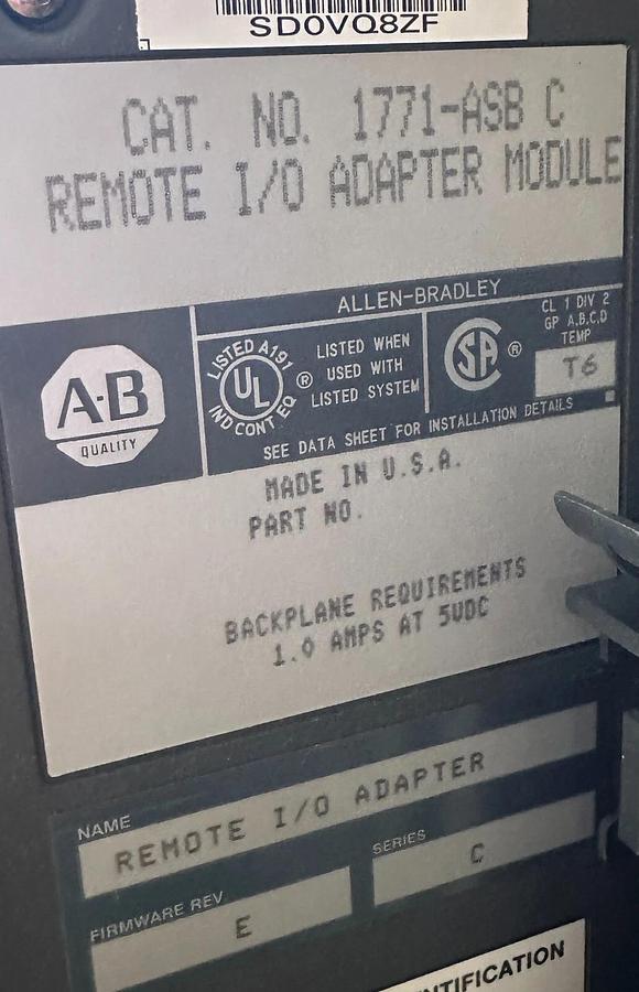 Used ALLEN BRADLEY 1771-A4B SER B 16-SLOT I/O CHASIS W/ MODULES