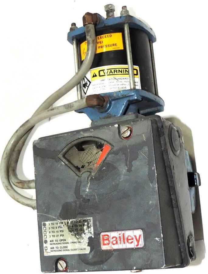 Used BAILEY AV1121040 PNEUMATIC POSITIONER WITH DEZURIK 9454201 PowerRAC CYLINDER