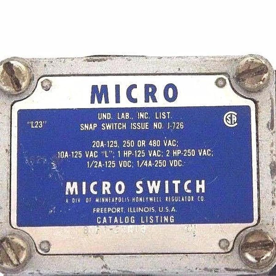 Used HONEYWELL MICRO SWITCH BAF1-2RN18 LIMIT SWITCH 20A, BAF12RN18