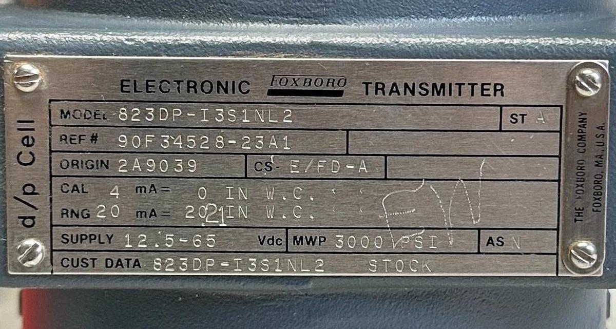Used FOXBORO 823DP-I3S1NL2 / 90F34528-23A1 ELECTRONIC TRANSMITTER 4-20mA USNP