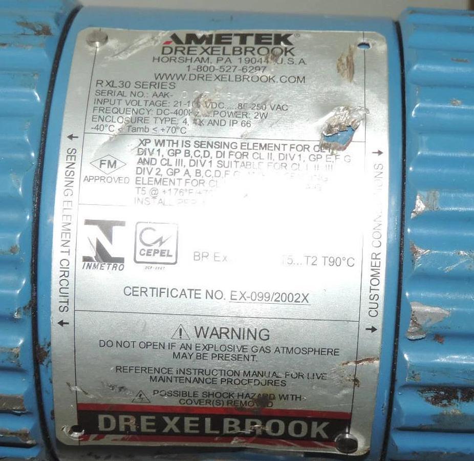 Used AMETEK DREXELBROOK 700-0002-360 SERIES SENSING ELEMENT / LEVEL TRANSMITTER