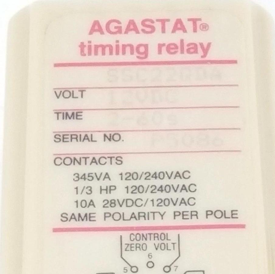 Used NIB AGASTAT SSC22QDA TIME DELAY RELAY 2-60s 12VDC 10A 28VDC/120VAC