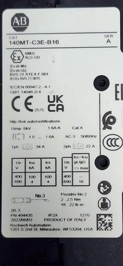 NIB ALLEN BRADLEY 140MT-C3E-B16 MOTOR PROTECTOR CIRCUIT BREAKER SER. A