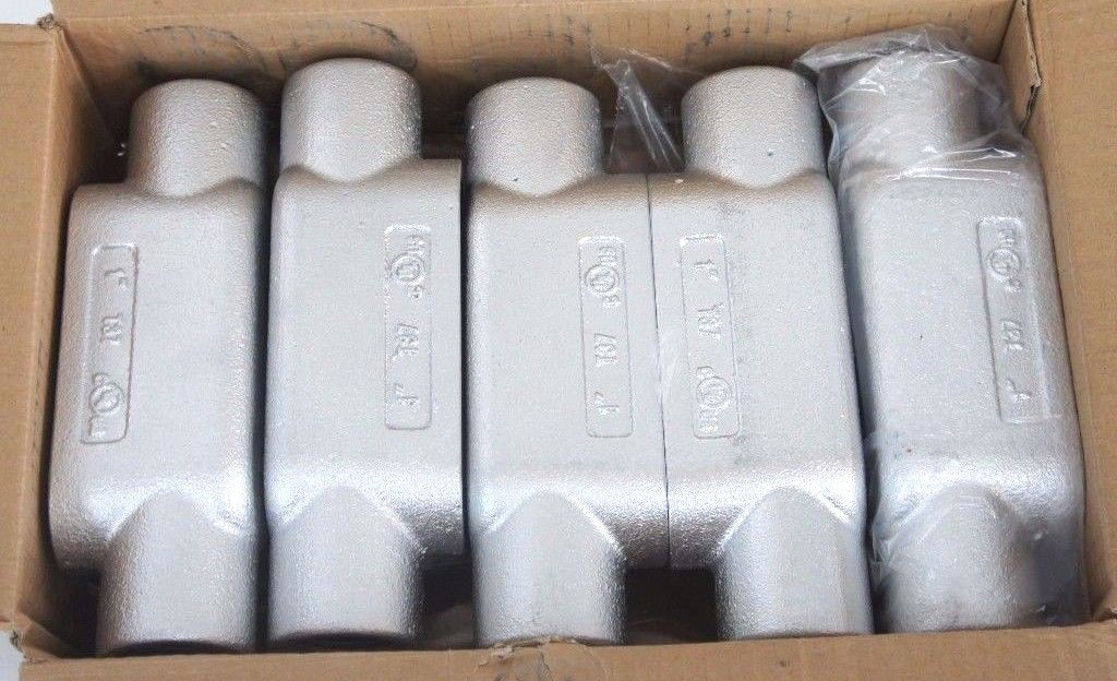 Used BOX OF 5 NEW STEEL ELECTRIC T37F7 1" THREADED CONDUIT BODIES FORM 7, TYPE T, T37