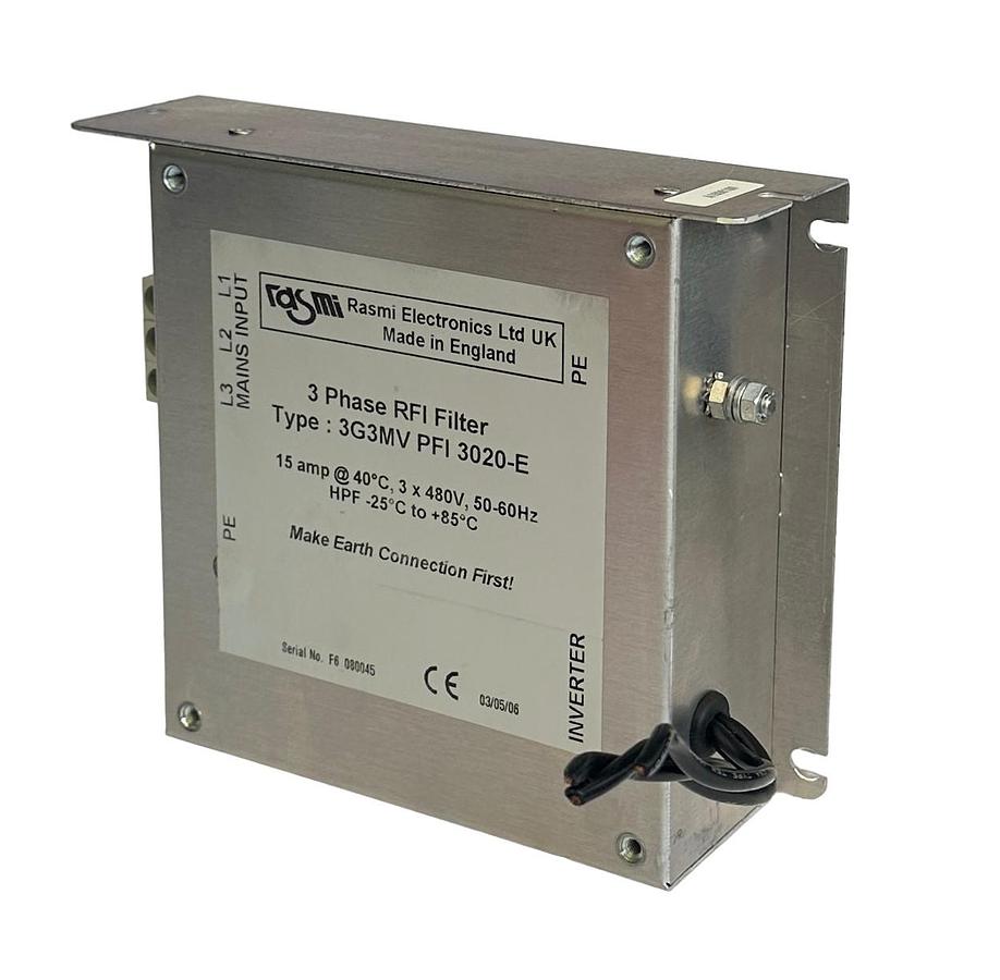 Used OMRON RASMI ELECTRONICS 3G3MV PFI 3020-E 3-PHASE RFI FILTER 15A 480V 50/60Hz