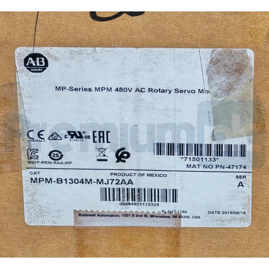 Open Pre-Owned Allen Bradley MPM-B1304M-MJ72AA /A MPM Servo Motor 480V w/o Brake