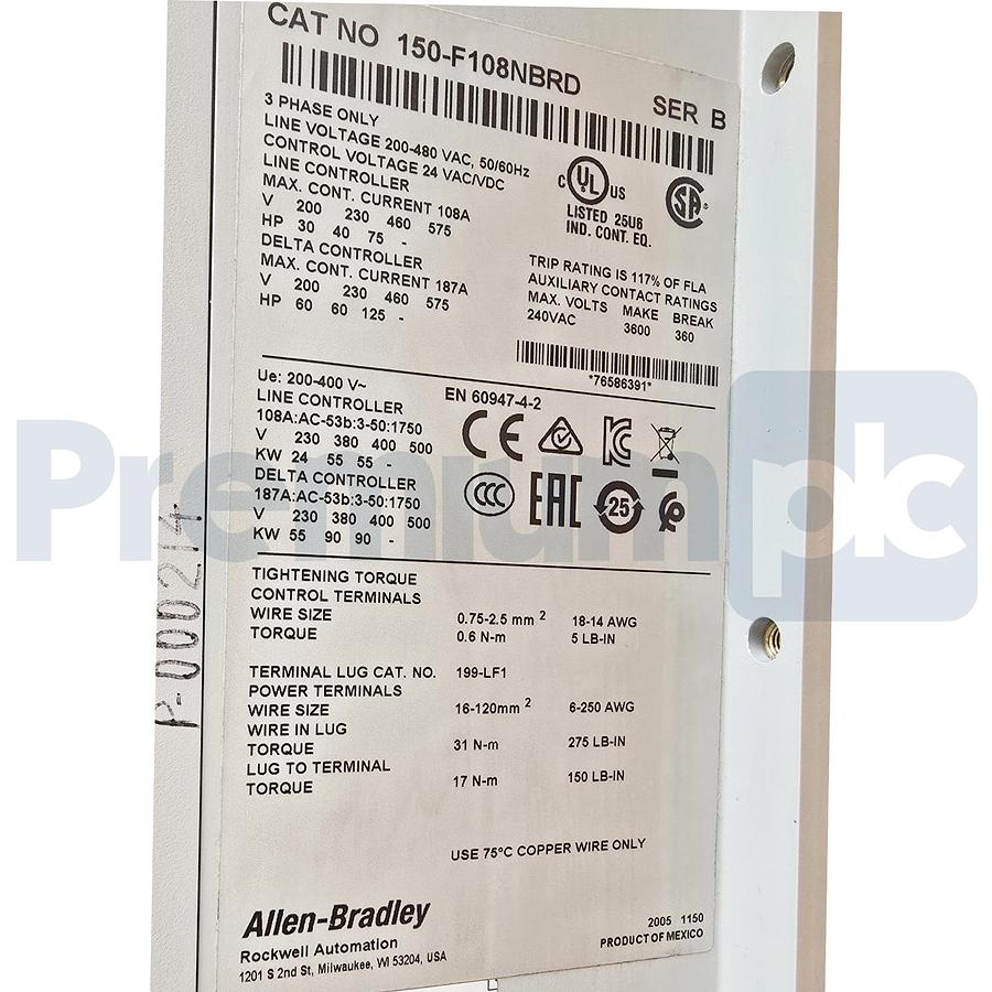 Used Allen-Bradley 150-F108NBRD /B SMC Flex Smart Motor Controller 108A Soft Starter