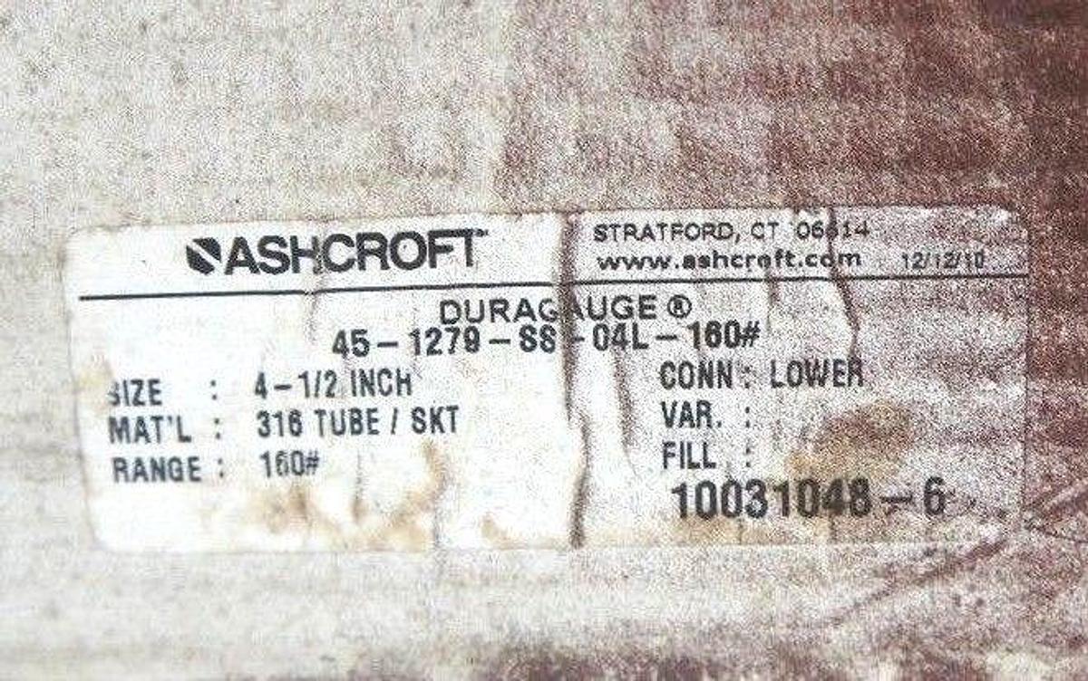 Used NIB ASHCROFT 45-1279-SS-04L-160 DURAGAUGE 451279SS04L160