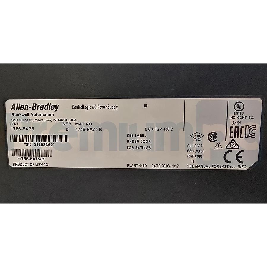 Allen Bradley 1756-PA75 /B ControlLogix AC Chassis Power Supply 85-265V 75W NSMP