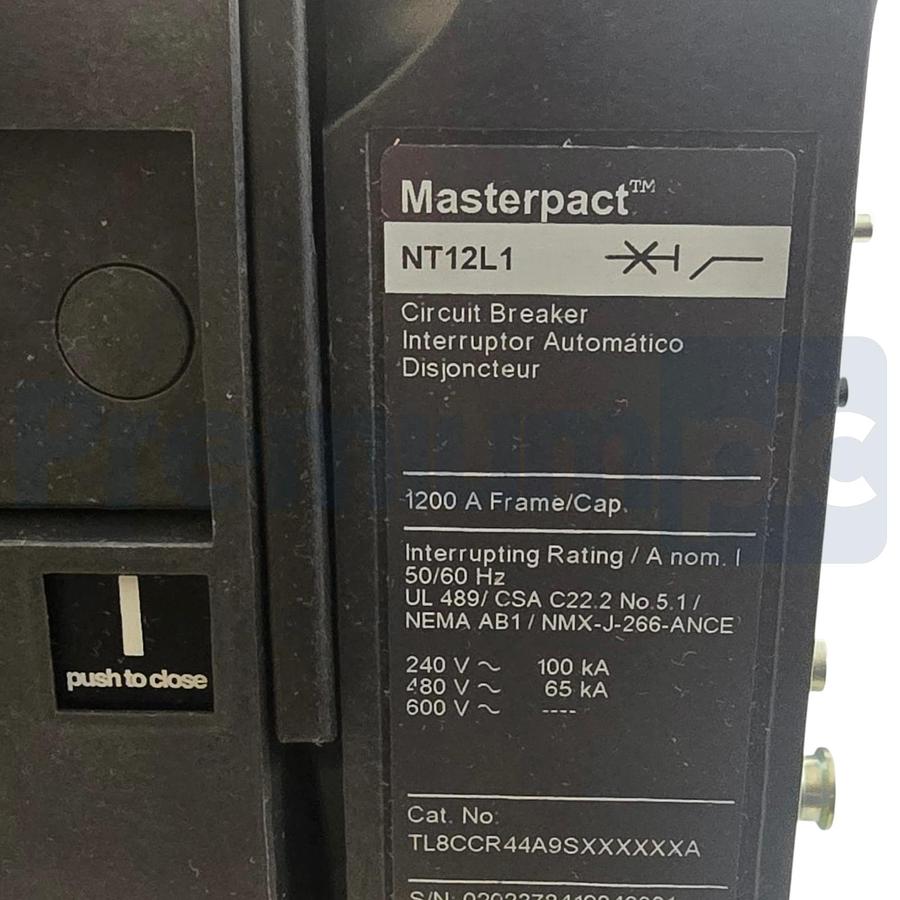 Used Square D TL8CCR44A9SXXXXXA Masterpact NT Circuit Breaker NT12L1 1200A 3P 480V