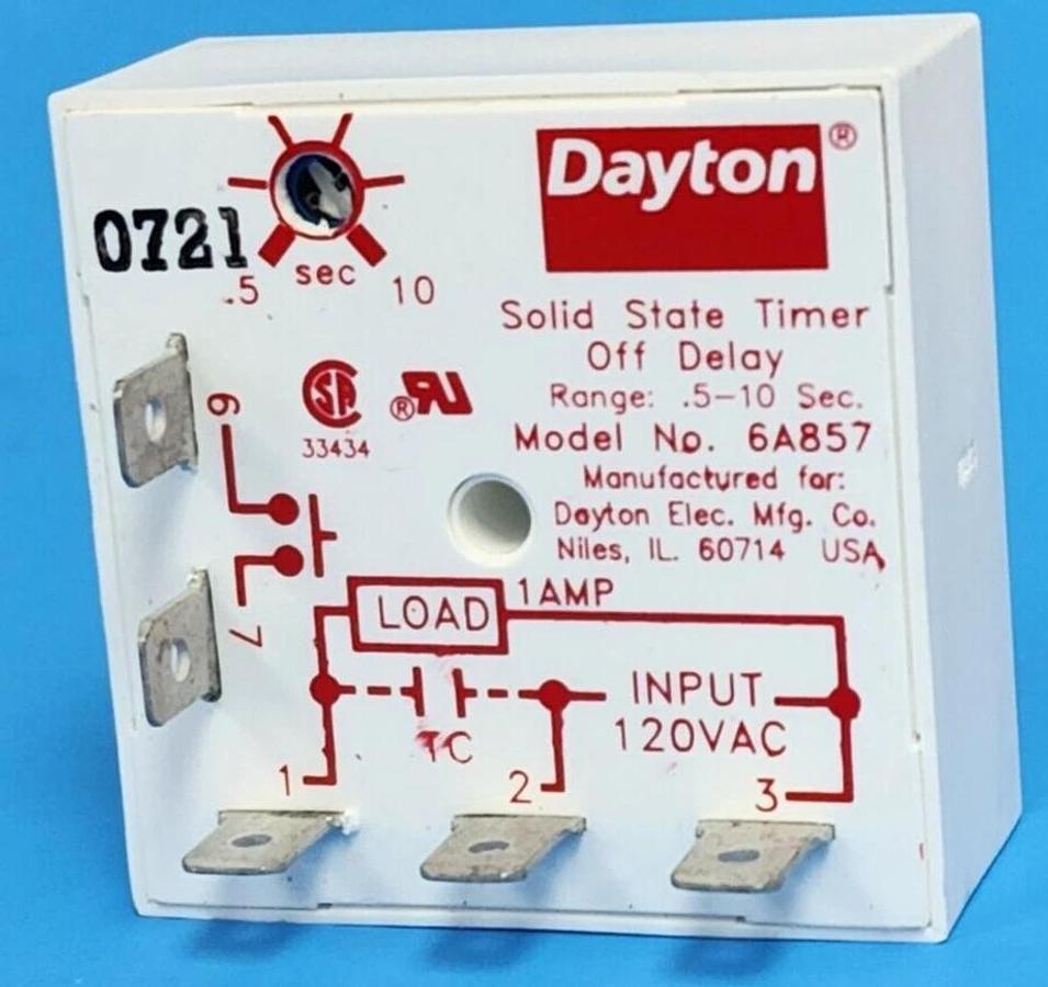 Used DAYTON 6A857 SOLID STATE TIMER OFF DELAY .5-10 SEC.