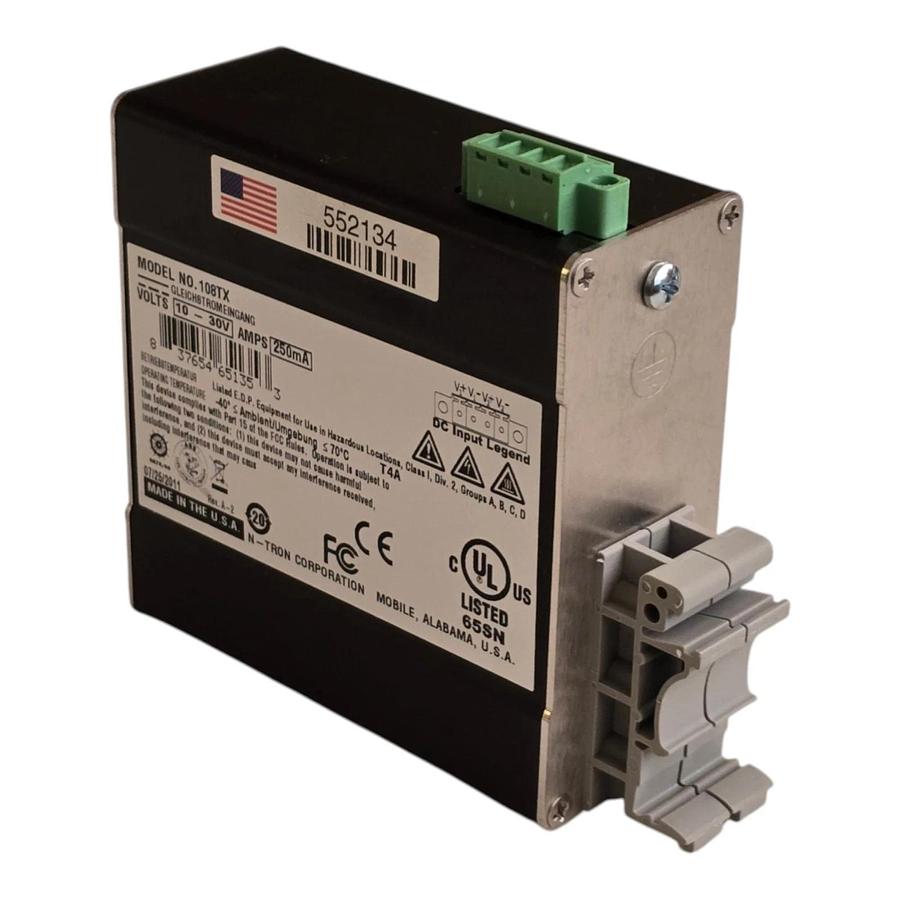 Red Lion N-Tron 108TX Industrial Ethernet Switch 8-Port 10/100BaseTX DIN Rail 837654651353