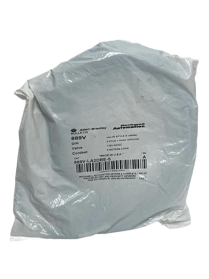 Used Allen-Bradley 889V-LA2DBE-5 DIN Valve Cordset 2-Pin 5M New Sealed