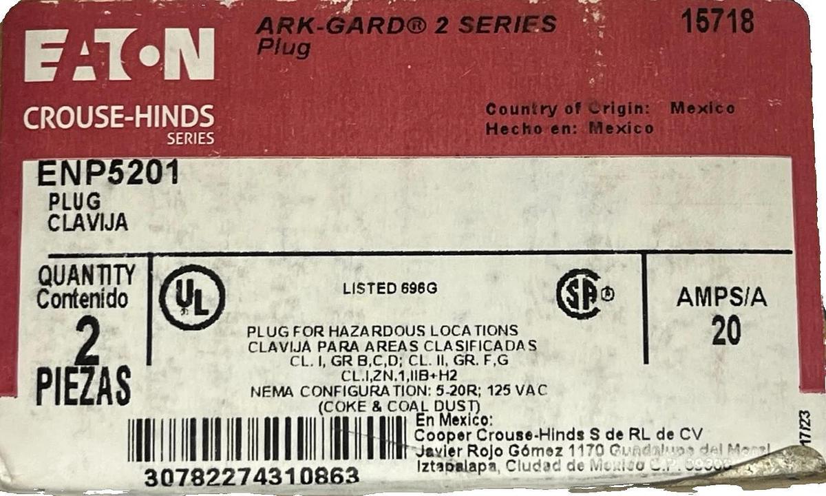 Box of 2 Eaton Crouse-Hinds ENP5201 Ark-Gard 2 Series Plugs | 20A 125V , NSMP