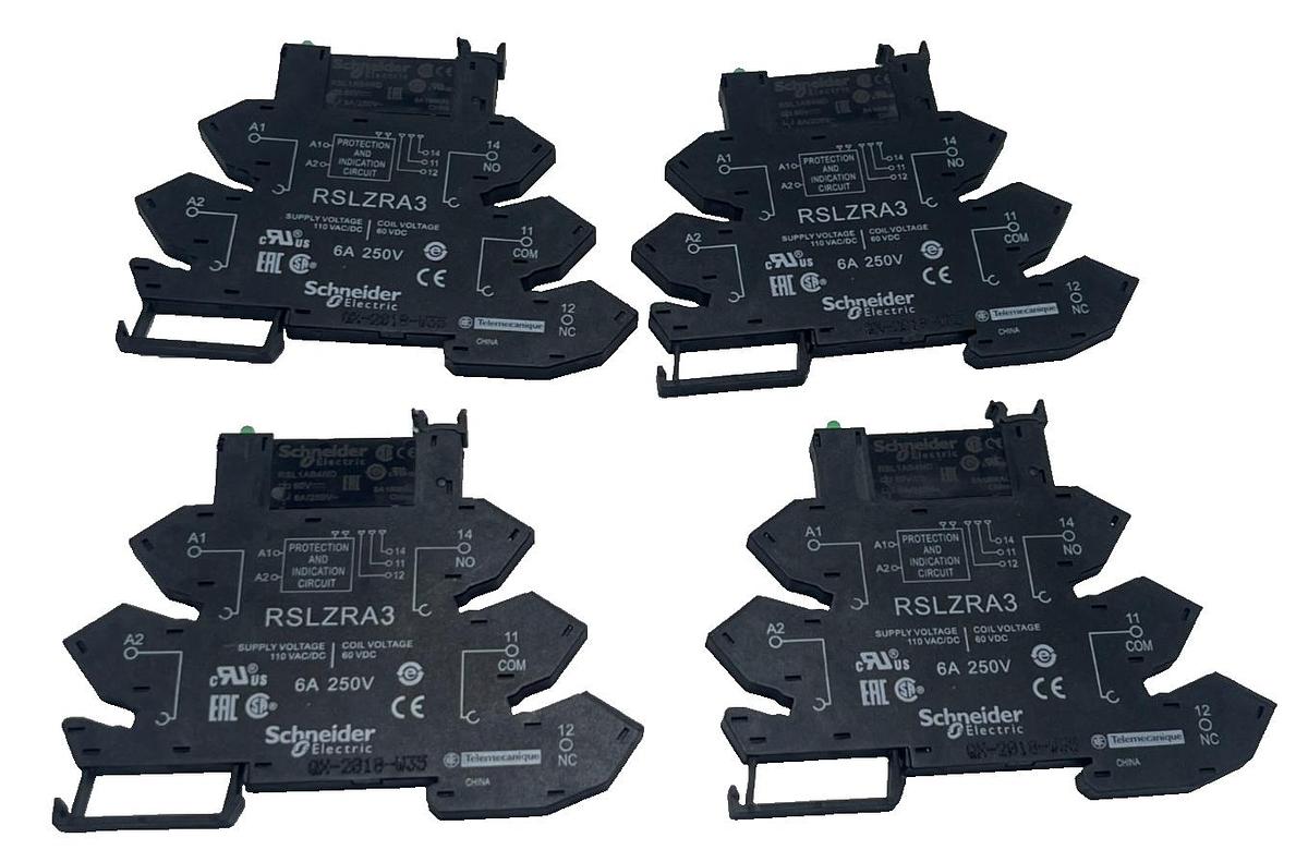 Used LOT OF 4 SCHNEIDER ELECTRIC RSLZRA3 / RSL1AB4ND RELAY + SPRING CLAMP SOCKET NSNP