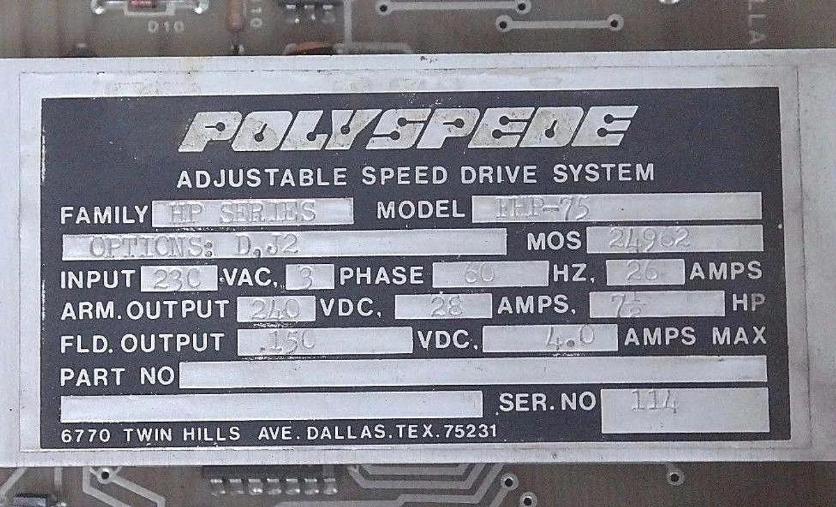 Used POLYSPEDE FHP-75 ADJUSTABLE SPEED DRIVE 7.5HP, 3PHASE, HP SERIES, FHP75