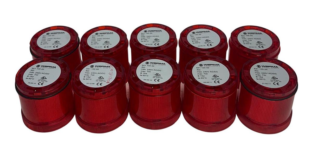 Used 10 WERMA 641 100 00 / 64110000 PERMANENT LIGHT ELEMENTS RED 240VAC/DC 7W USNP