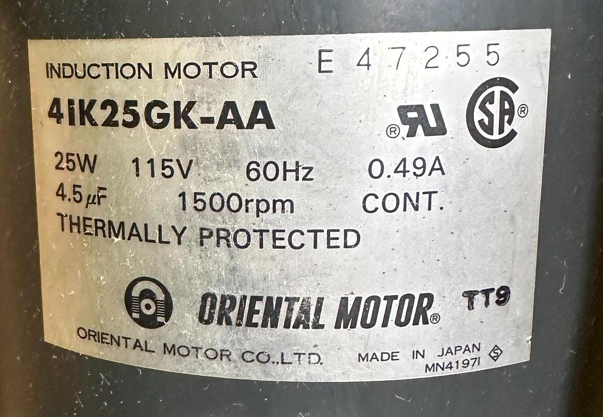 Used NEW ORIENTAL MOTOR 4IK25GK-AA / 4IK25GKAA INDUCTION MOTOR 25W 60Hz .49A 115V