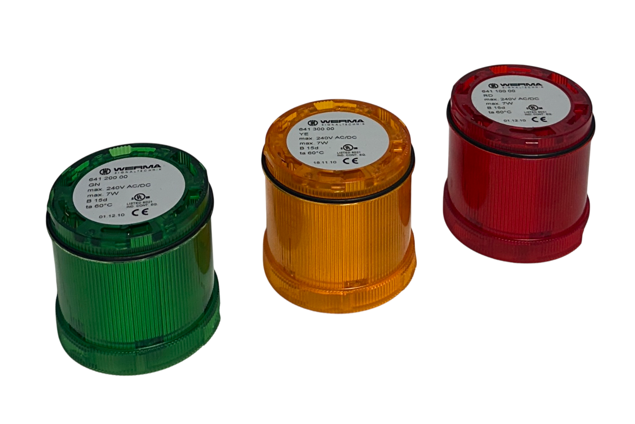 Used 3 WERMA 641 100 00 / 641 300 00 / 641 200 00 LIGHTS RED ORANGE GREEN *CHIP USNP