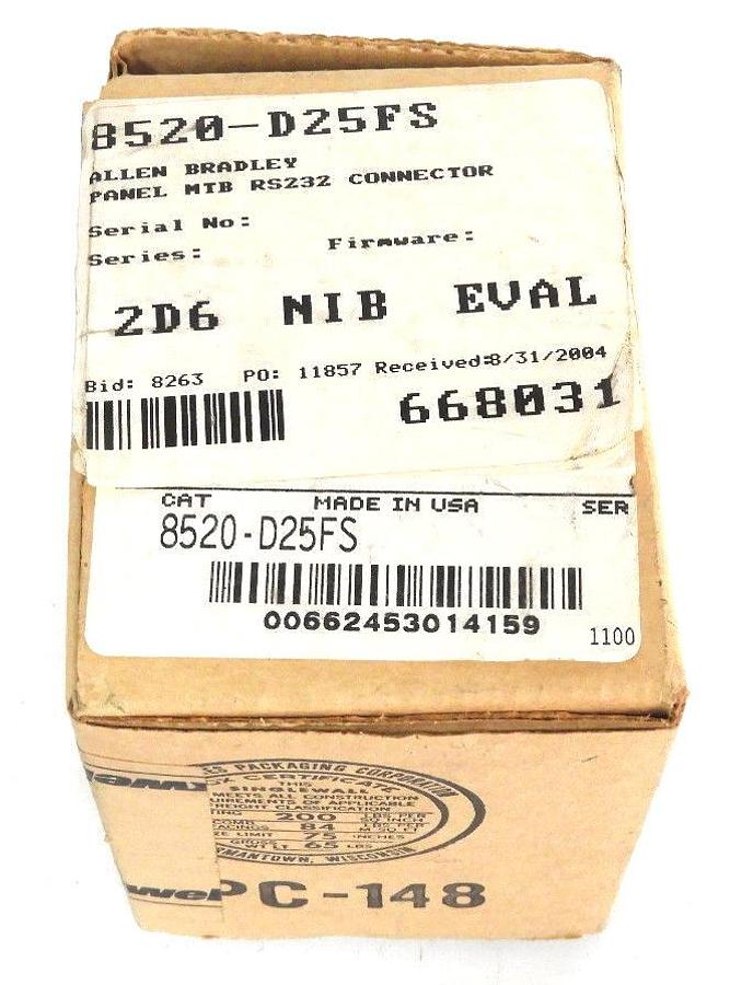 Used NEW ALLEN BRADLEY 8520-D25FS PANEL MTB RS232 CONNECTOR, 25 POS, 135387