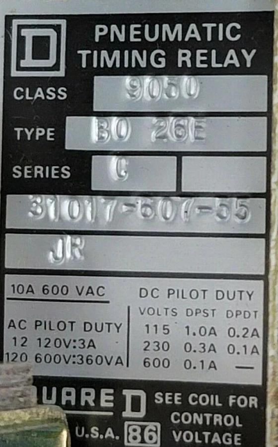 NEW SQUARE D 9050-B0 26E SER. C AC PNEUMATIC TIMING RELAY 9050B026E 9050BO26E