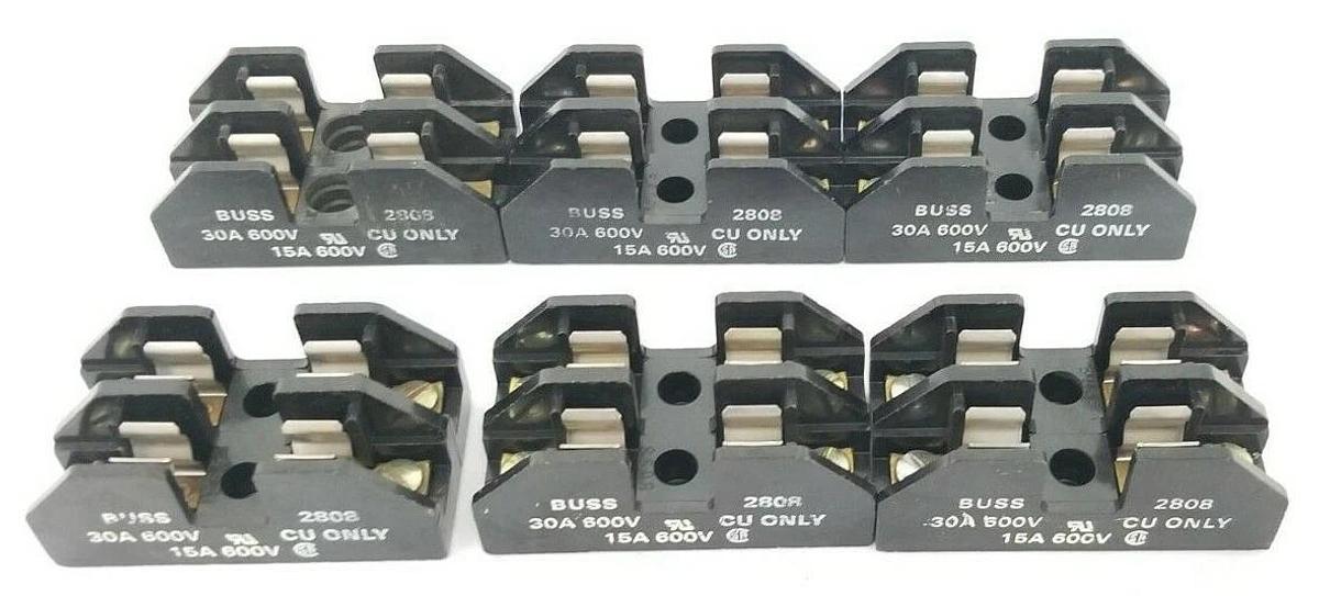 Used LOT OF 6 COOPER BUSSMANN 2808 FUSE HOLDERS 30A, 600V, 2-POLE