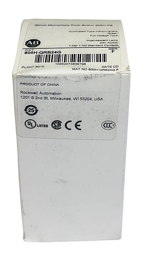 Used ALLEN BRADLEY 800H-QRB24G /F 30mm MOMENTARY PUSH BUTTON 800H PB GREEN NSFS