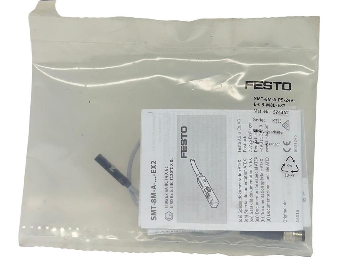Used NEW FESTO SMT-8M-A-PS-24V-E-0,3-M8D-EX2 / 574342 PROXIMITY SENSOR 24V OEM NSFS