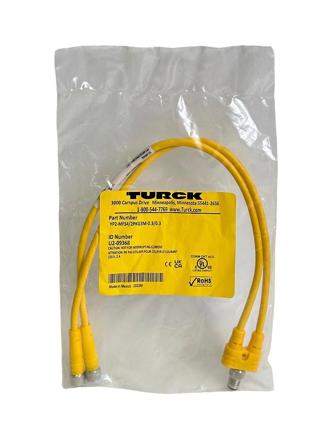 Used NEW TURCK YP2-MFS4/2PKG3M-0.3/0.3 / YP2MFS42PKG3M0303 SPLITTER CABLE U2-09368