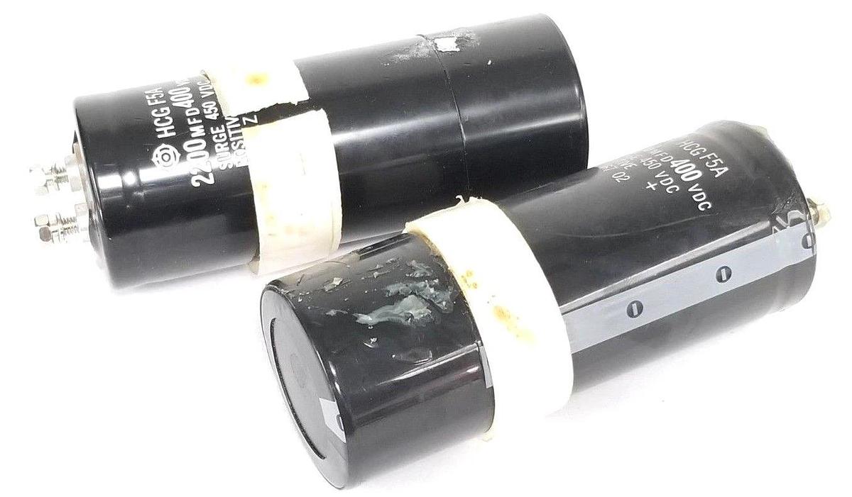 Used LOT OF 2 GENERAL ELECTRIC HCG-F5A 2200 MFD 400 VDC CAPACITOR UNITS HCGF5A