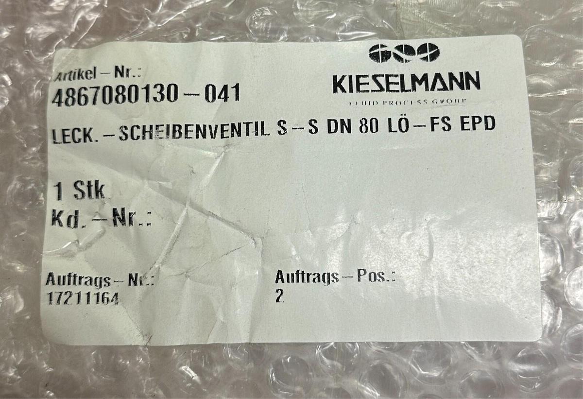 Used KIESELMANN 4867080130-041 / 4867080130041 LEAKAGE BUTTERFLY VALVE STAINLESS NSMP