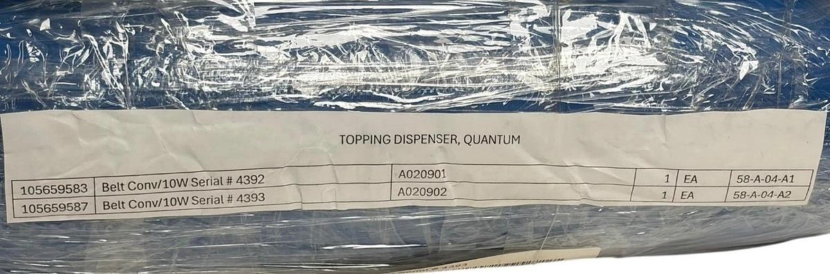 LOT OF 2 Quantum Topping Dispenser Blue Conveyor Belts 105659583 and 105659587