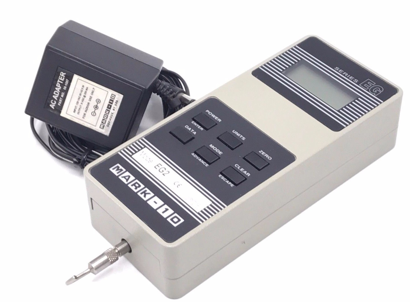 Used MARK-10 MODEL EG2 DIGITAL FORCE GAUGE 2 X 0.002, SERIES EG, W/ AC ADAPTER