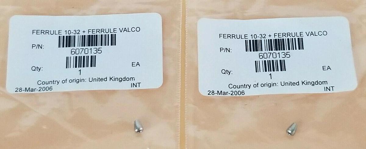Used LOT OF 2 NEW WATERS 415000106 FERRULE 10-32 + FERRULE VALCO 6070135