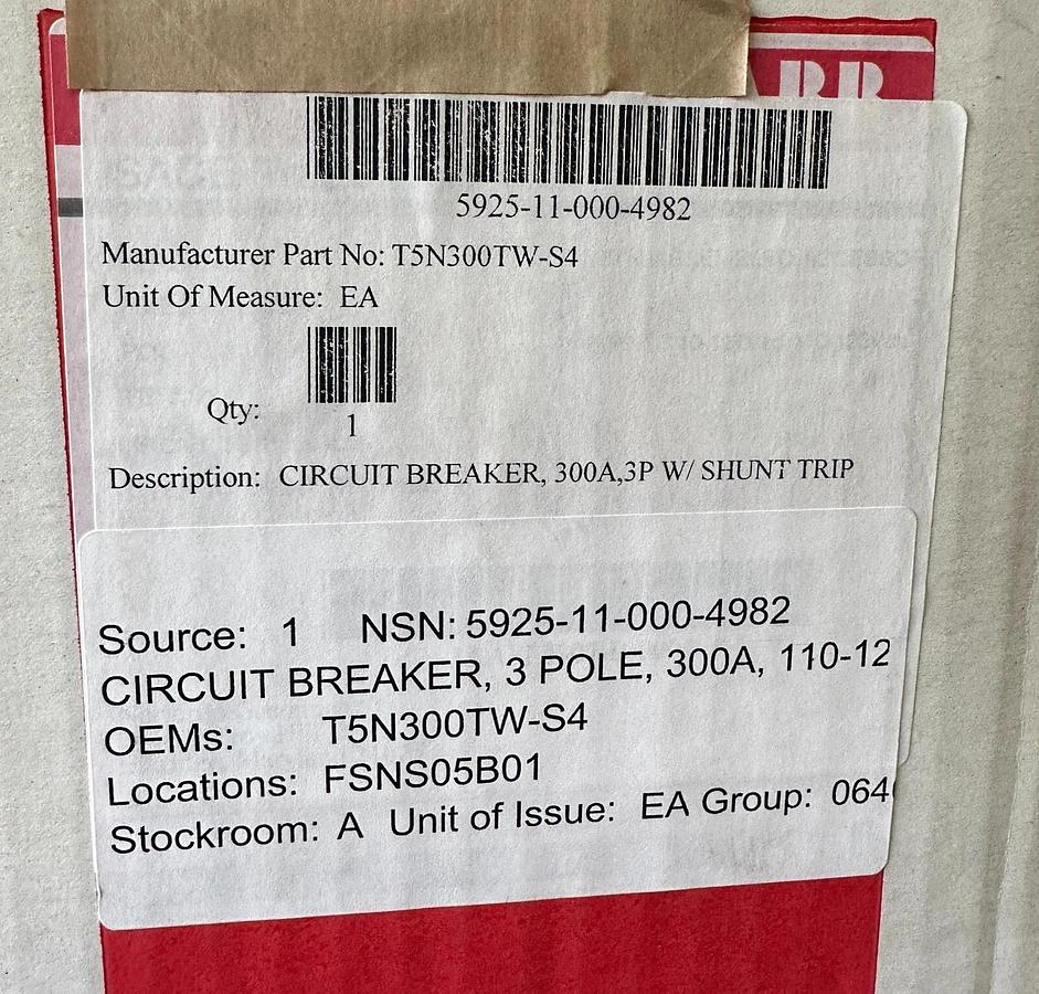 NEW ABB SACE T5N300TWS4 Tmax T5N 400 CIRCUIT BREAKER 300A W/ TRIP UNIT 300A