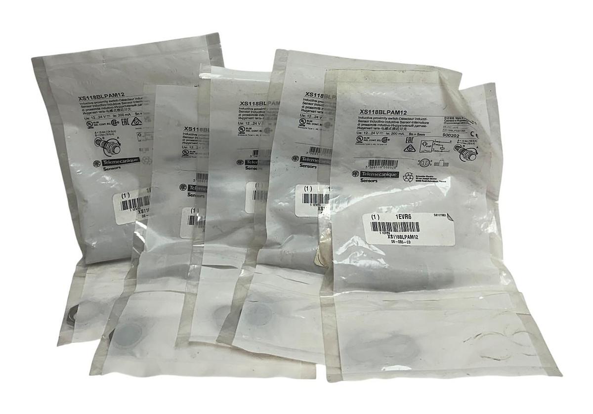 Used 5 TELEMECANIQUE XS118BLPAM12 INDUCTIVE PROXIMITY SENSORS 12-24VDC 200mA 5mm NSFS