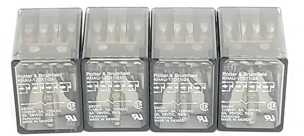Used LOT OF 4 POTTER & BRUMFIELD KHAU-17D11-12 RELAYS, 24VDC,3A, 120VAC, KHAU17D1112