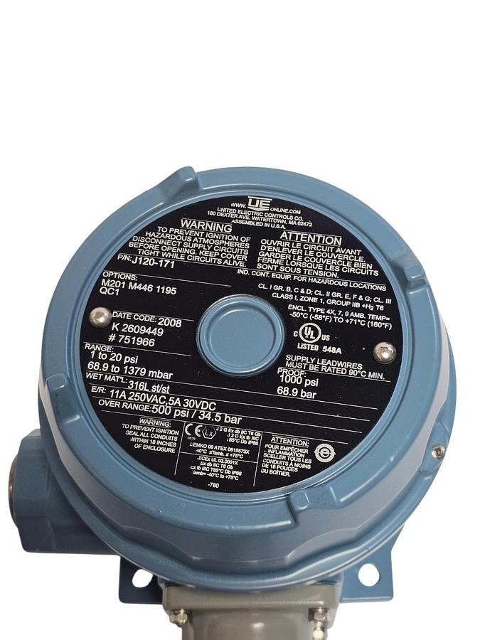 Used NIB UNITED ELECTRIC J120-171 PRESSURE SWITCH J120171 / M201 M446 1195