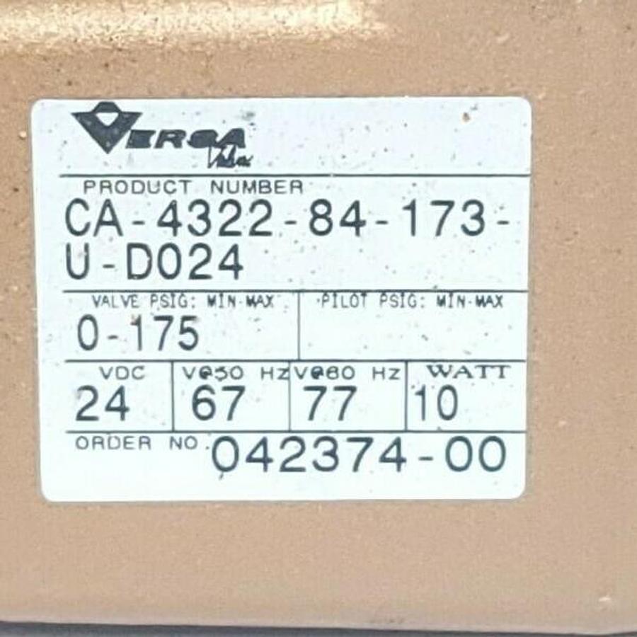Used VERSA CA-4322-84-173-U-D024 SOLENOID VALVE 24VDC 10W 0-175PSIG