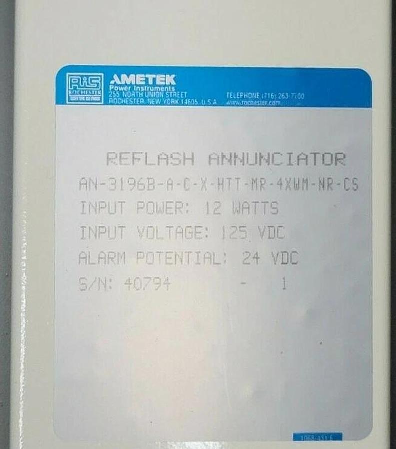 NEW RIS AMETEK AN-3196B-A-C-X-HTT-MR-4XWM-NR-CS REFLASH ANNUNCIATOR W/ SOUNDER