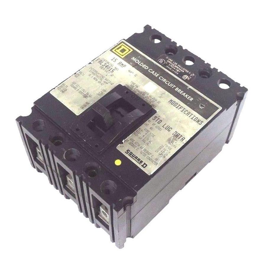 Used SQUARE D FAL34015 MOLDED CASE CIRCUIT BREAKER SERIES 2, 480V, 15A